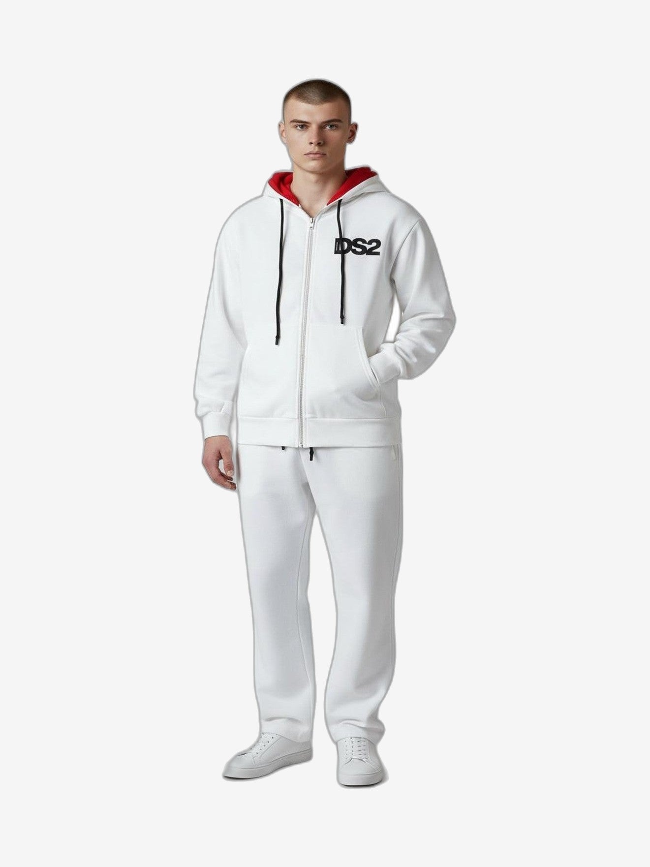 DS2 Felpa Con Zip Unisex Bianco Cotone