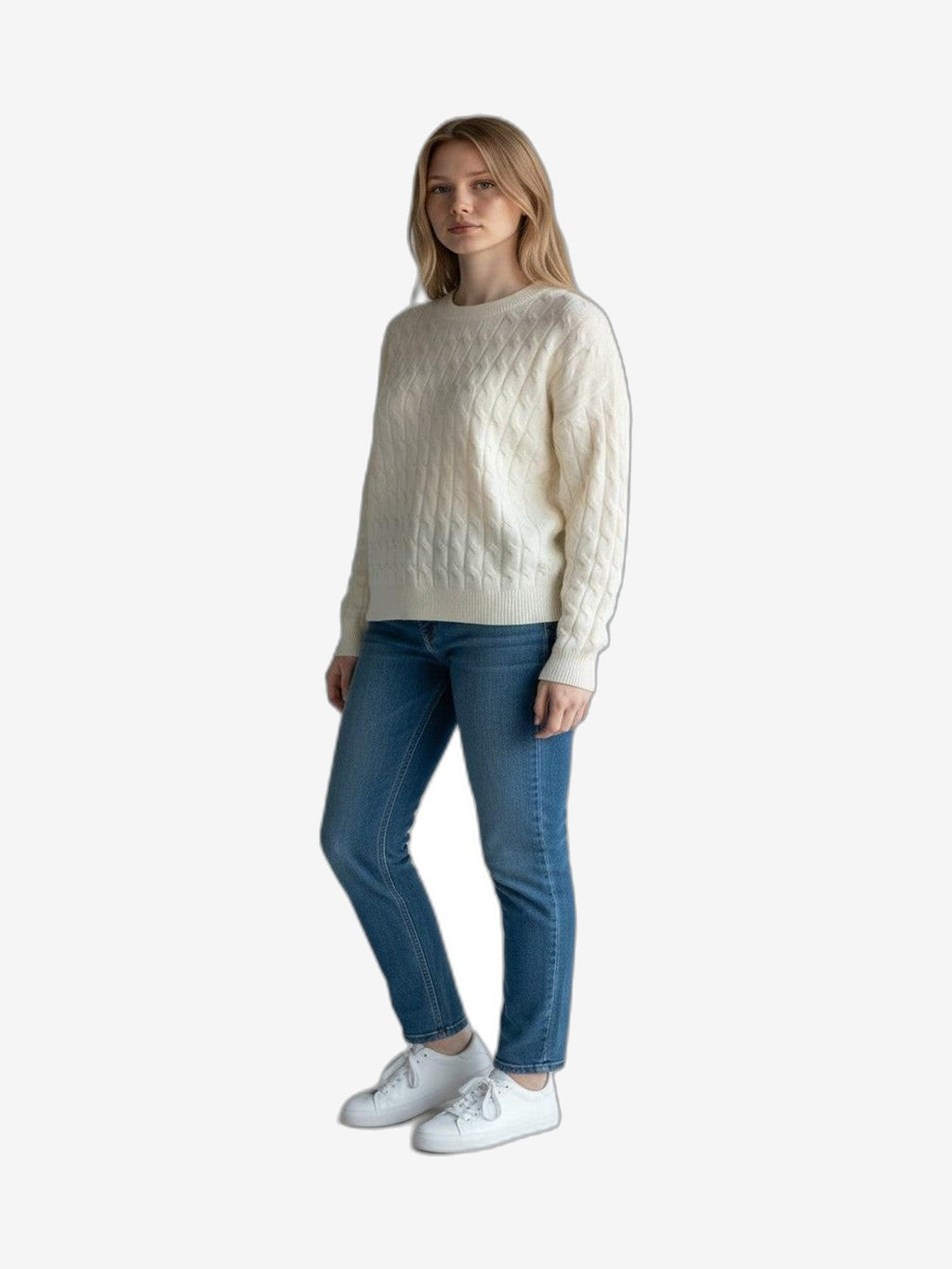FRESH FLOWER Rundhals Damen Creme Kaschmir Rundhals