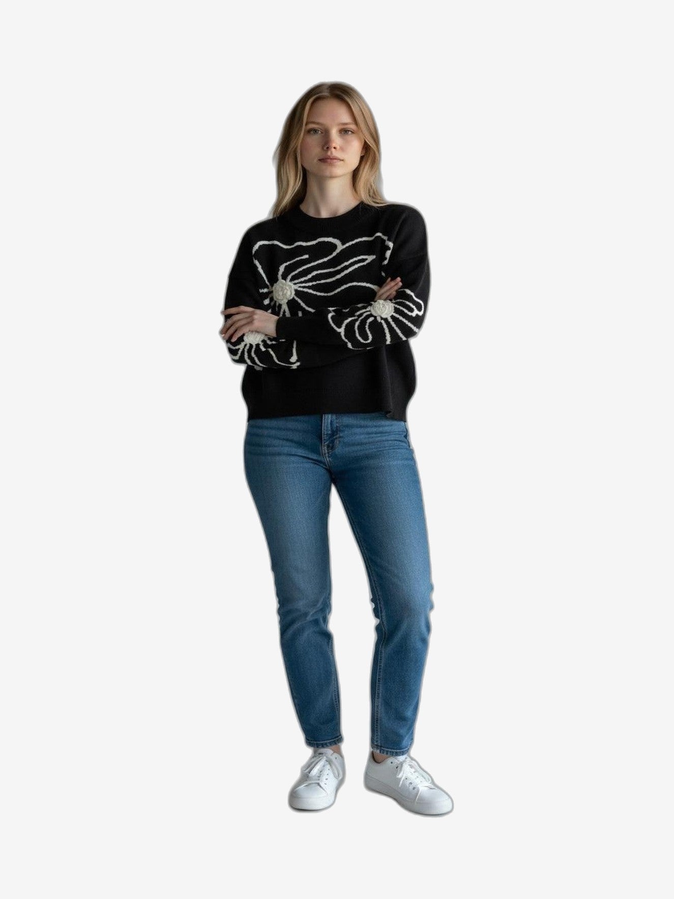 FRESH FLOWER Cuello Redondo Mujer Negro Cuello Redondo