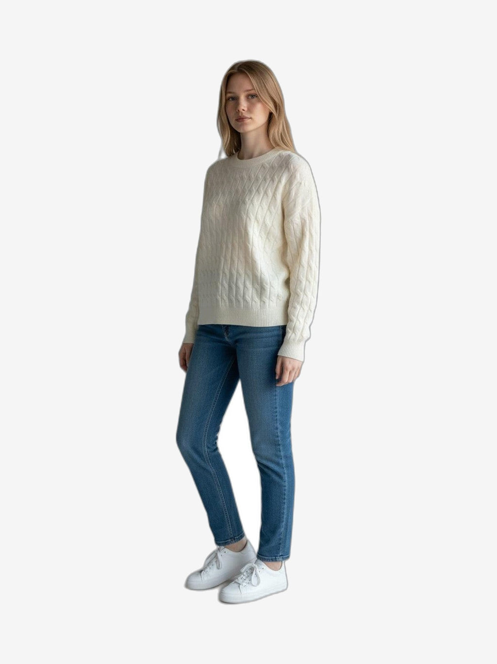 FRESH FLOWER Rundhals Damen Creme Kaschmir Rundhals