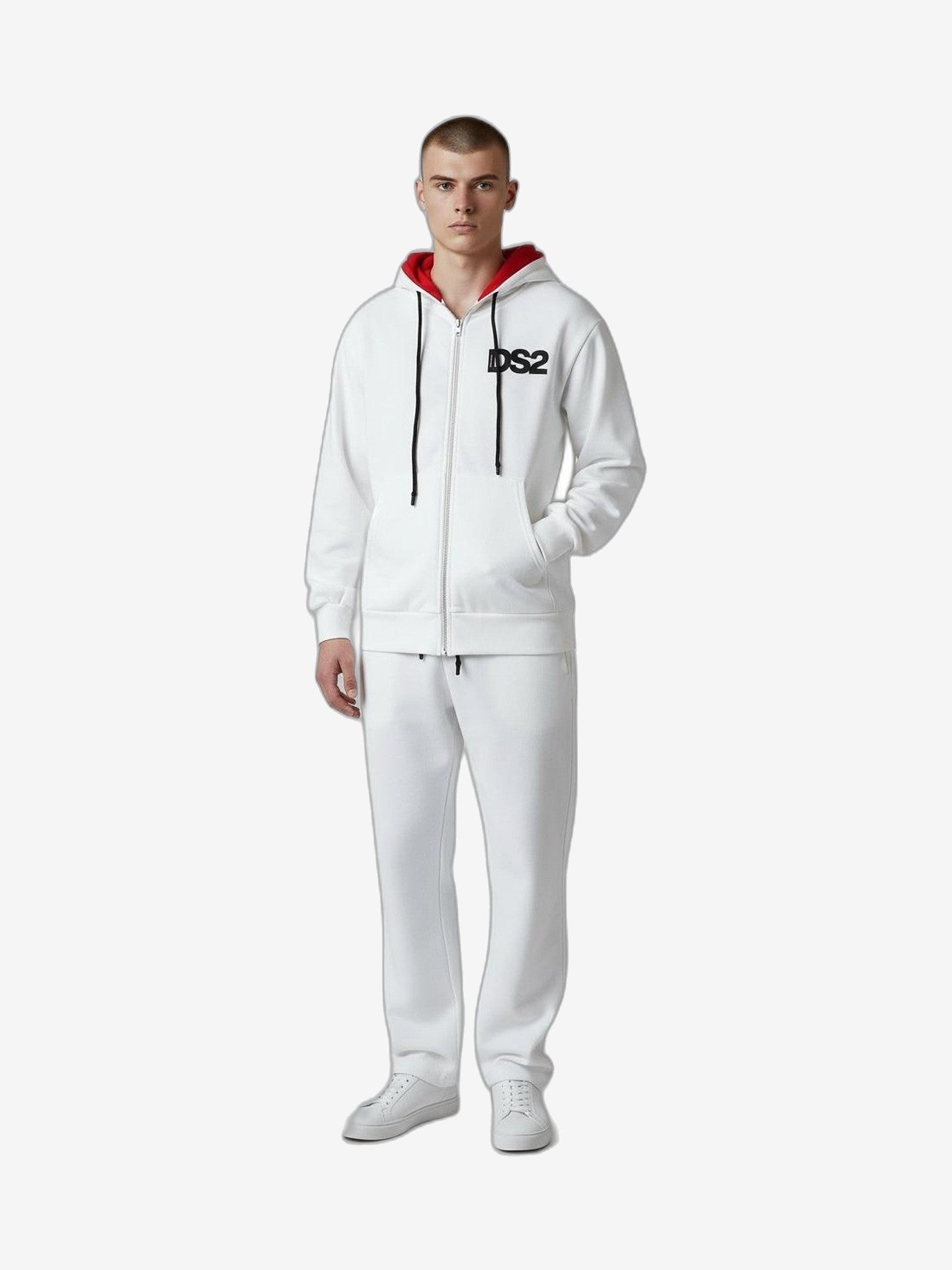 DS2 Felpa Con Zip Unisex Bianco Cotone