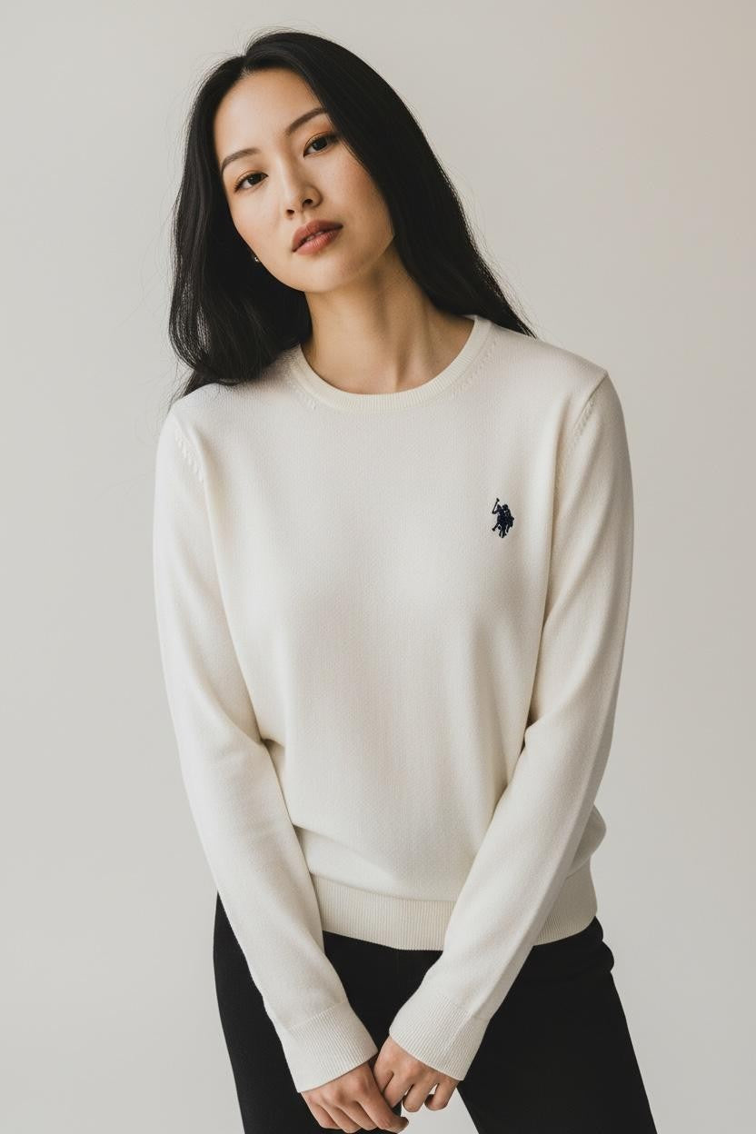 U.S. POLO Maglieria Donna Bianco Cotone Girocollo