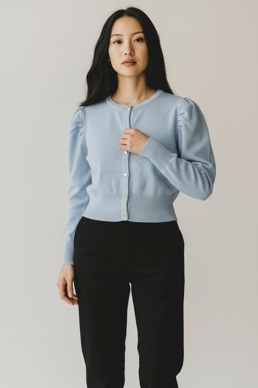 MARIUCCIA MILANO Cardigan Spallina Mujer Azul Algodón Cuello Redondo