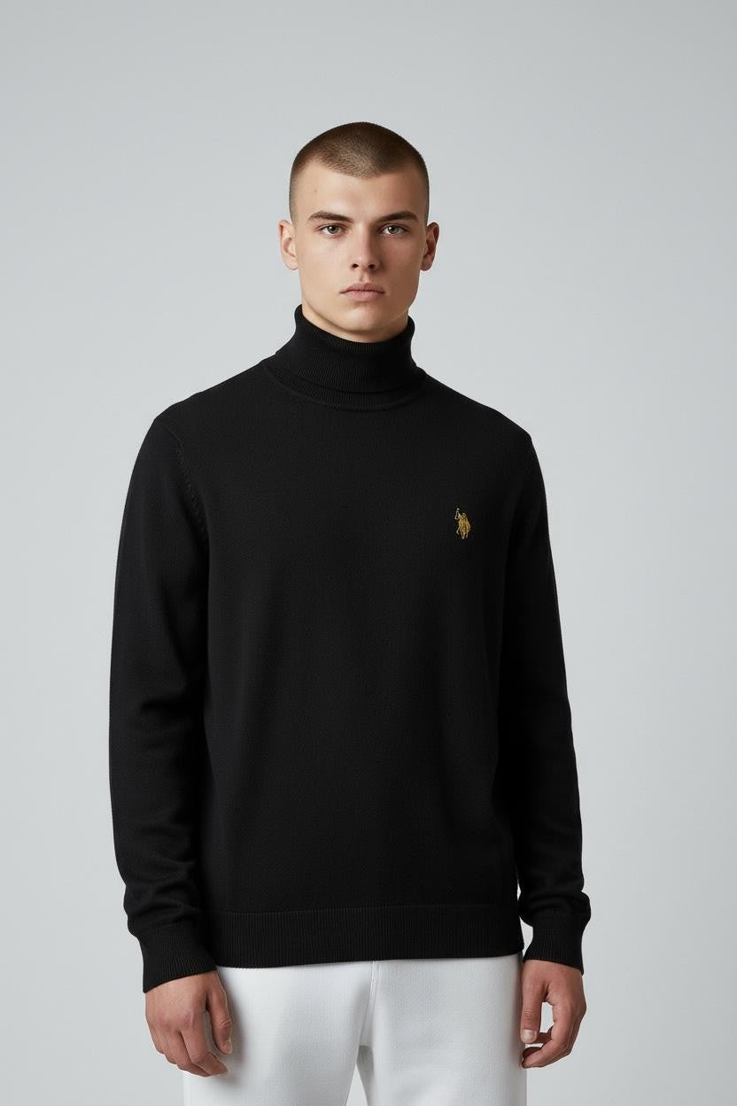 U.S. POLO Maglieria Uomo Nero Cotone Collo Alto