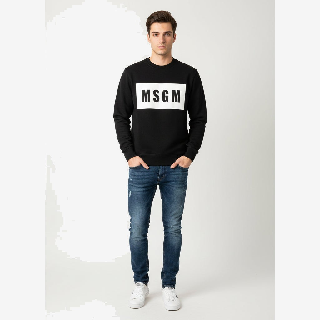 Sweat-shirt MSGM Homme Noir Coton Col Rond