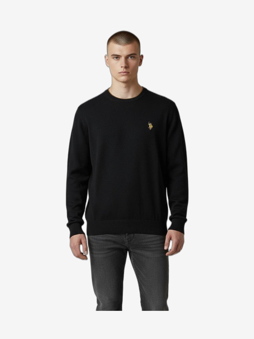U.S. POLO Men's Knitwear Black Cotton Crew Neck