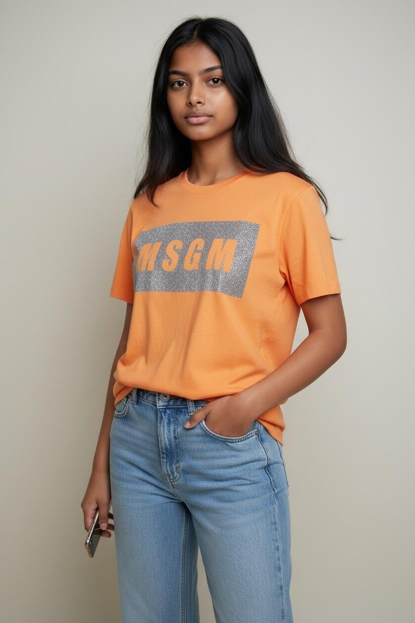 MSGM T-Shirt Damen Orange Baumwolle