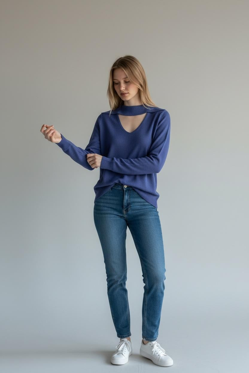 MARIUCCIA MILANO Girocollo Con Pistagna Donna Blu Cotone Girocollo