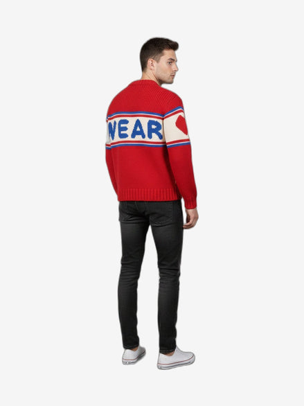 GCDS Maglione Uomo Rosso Lana Girocollo